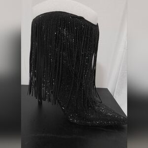 INC International Concepts Sparkling Black Fringe Boots